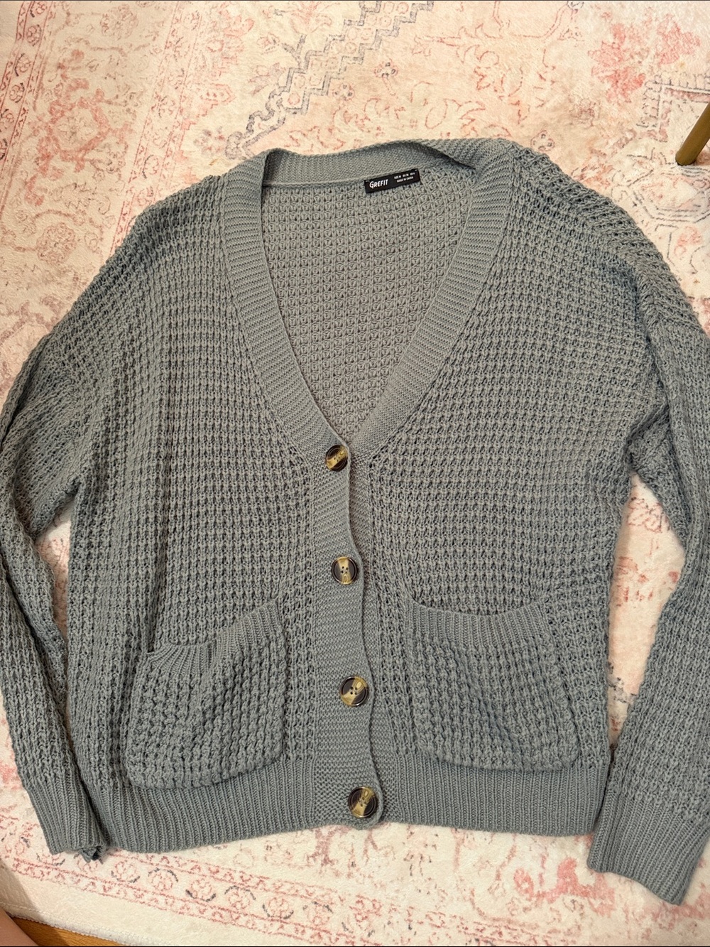 Gredit Women's textured Knit V-Neck Button Cardigan - Slate Gray